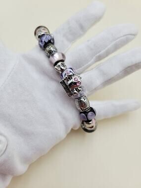 925 Sterling Silver Inspirational Charm Bracelet Glass Beads Dream Love Laugh